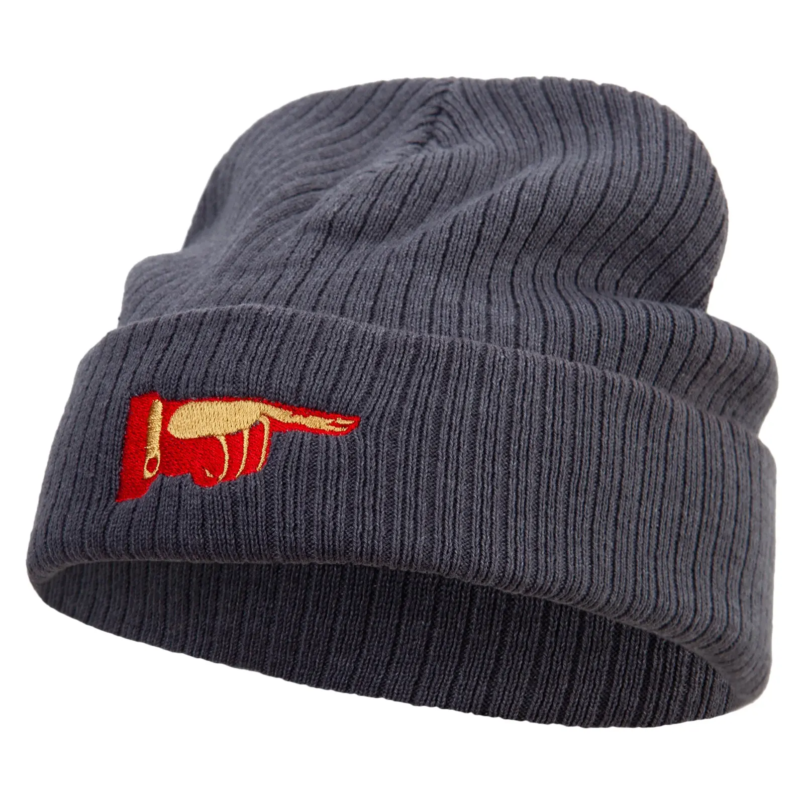 Pointing Finger Embroidered Big Size Cuff Long Beanie