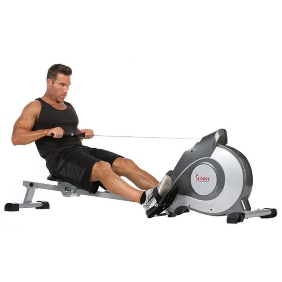 Sunny Health & Fitness Magnetic Rowing Machine with Steel Frame, 8 Resistance Levels & LCD Monitor for Home Gym Whole Body Workout, Home Gym System, Workout Station, Adjustable, Full Body Exercise, Magnetic Tension, Foot Pedal Rowing Machines