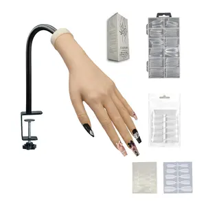 Practice Hand for Acrylic Nails, Realistic, Silicone, Fake Hand with Protective Rubber Clamp, Nail Practice Hand,Realistic Mannequin Hand (Left Hand with Clamp and Acrylic Nails)