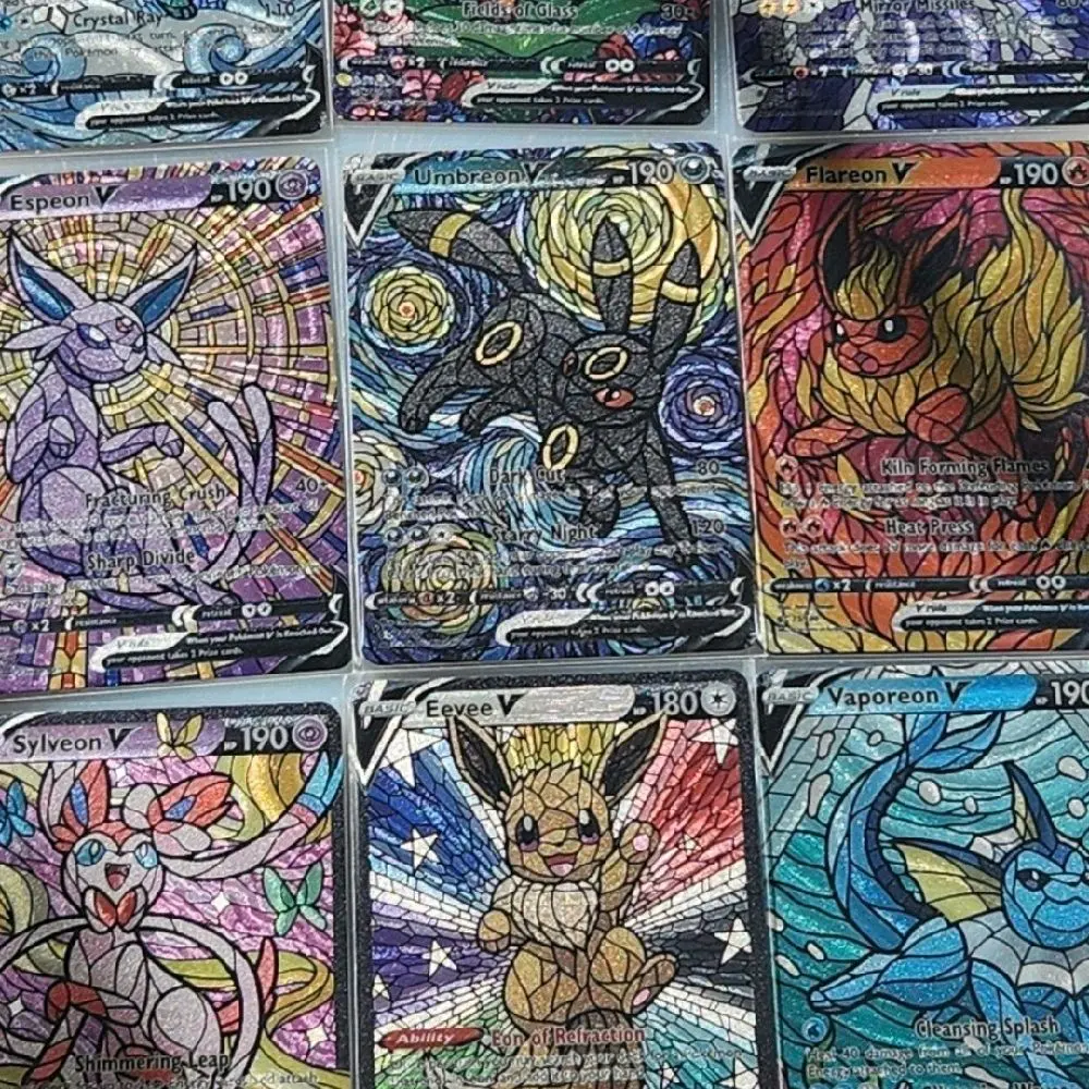9 card lot of custom cards All variations of eevee eeveelutions stained glass style Mosaic