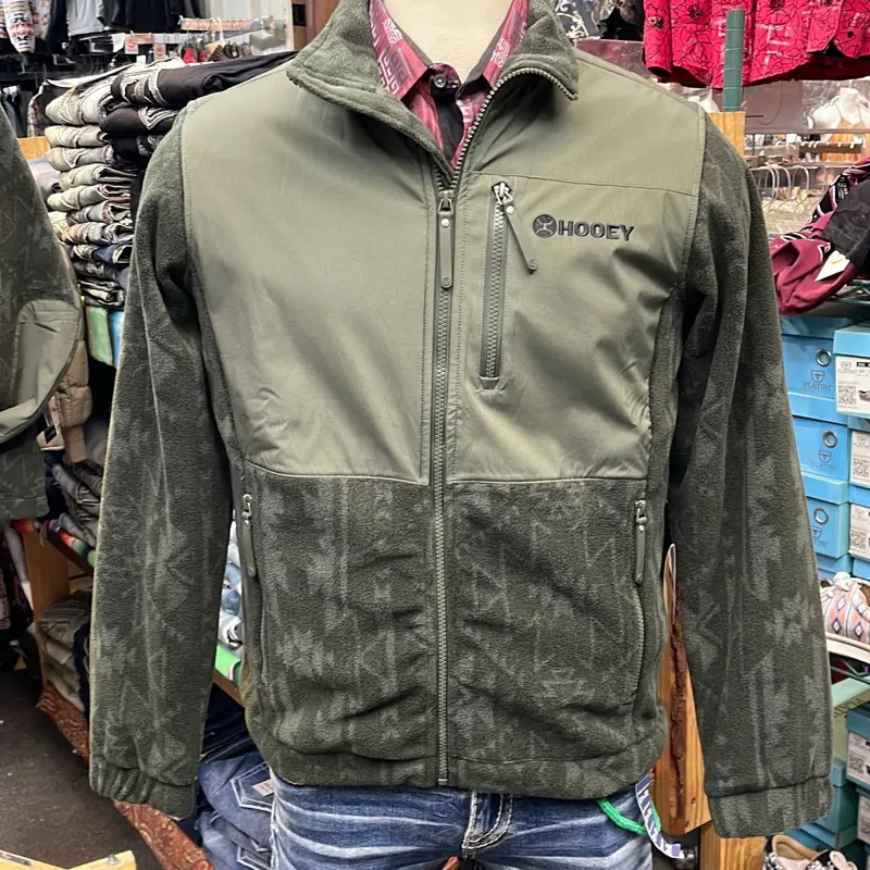 Hooey Mens Olive Full Zip Jacket with Logo Embroidery and Functional Pockets