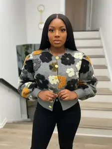 Women's Floral Jacquard Button Front Jacket, Casual Long Sleeve Round Neck Outerwear for Daily Wear, Ladies Clothes for All Seasons, Coats