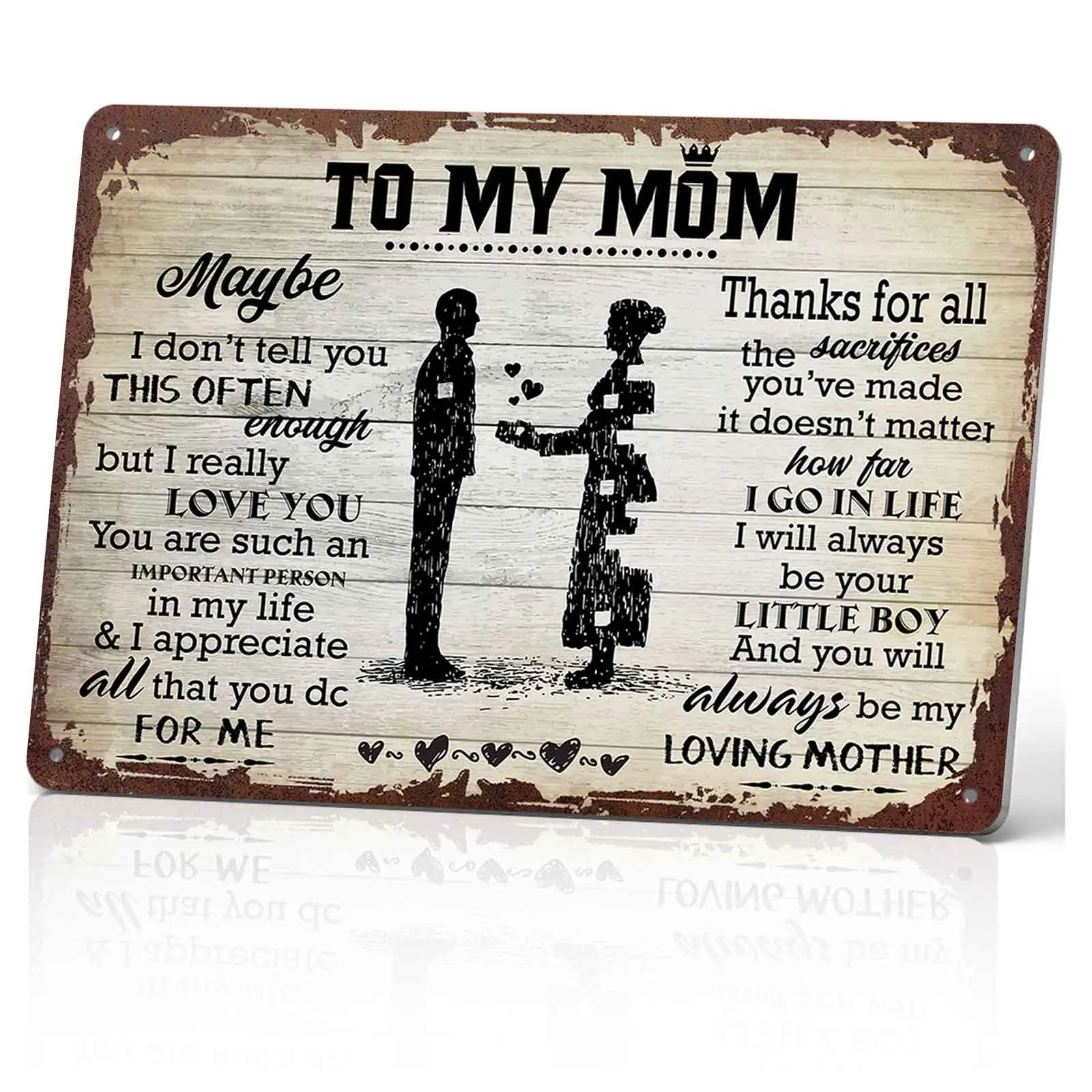 To My Mom From Son I Love You & Appreciate You 12x8 Inch Aluminum Metal Sign - Heartfelt Mother's Gift, Retro Rustic Wall Decor for Home, Son To Mom Appreciation Sign,Home Decor for Living Room & Bedroom