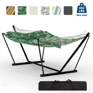 Portable 2 Person Double Hammock with Sturdy Heavy-Duty Steel Stand – 450LBS Max Load, Quick & Effortless Assembly, Perfect for Indoor Living, Yard, Patio & Camping Trips
