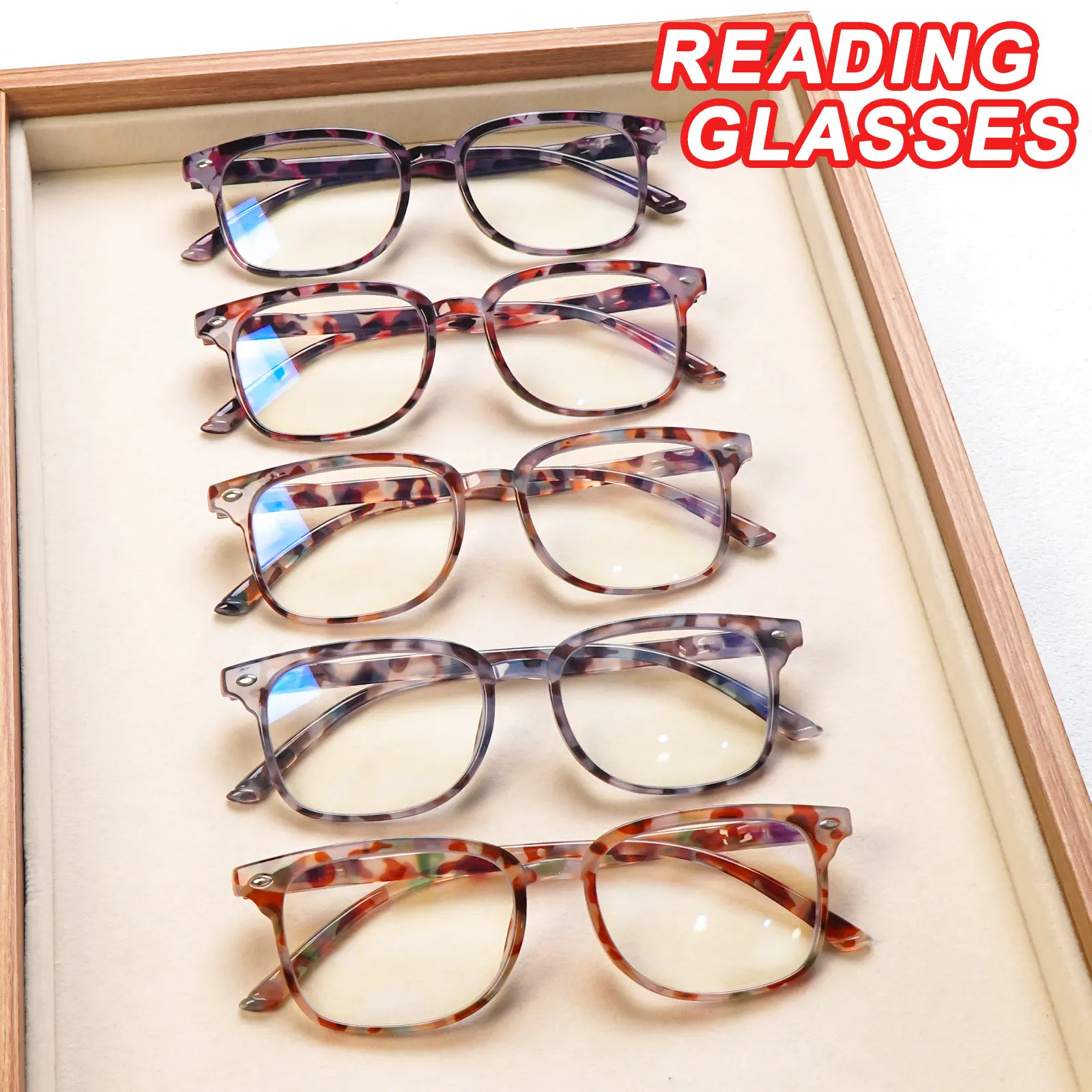 5 Packs High Quality Eyewear Patterned Blue-Light-Blocking Reading Eyeglasses for Presbyopia - Full Plastic Frame, Sturdy Spring-Loaded Metal Hinges, Adjustable, Relieves Eye Strain, Ideal for Daily Use or Gifting to Heavy Screen Users