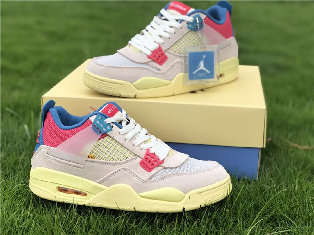 Brand New Sealed Retro Union Collab Basketball Sneakers Unisex Guava Ice Pink Yellow Colorway Suede Mesh Breathable Cushioned Sports Shoes With Original Shoe Box