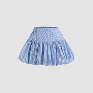 Cider [size 2-10] Mid Rise Gingham Bubble Hem Mini Skirt