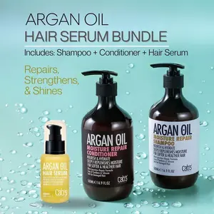 Cab's Argan Oil Hair Care Bundle of Shampoo Conditioner and Hair Serum for All Hair Types, Luxury Repair Therapy Set Best Gift Box Haircare