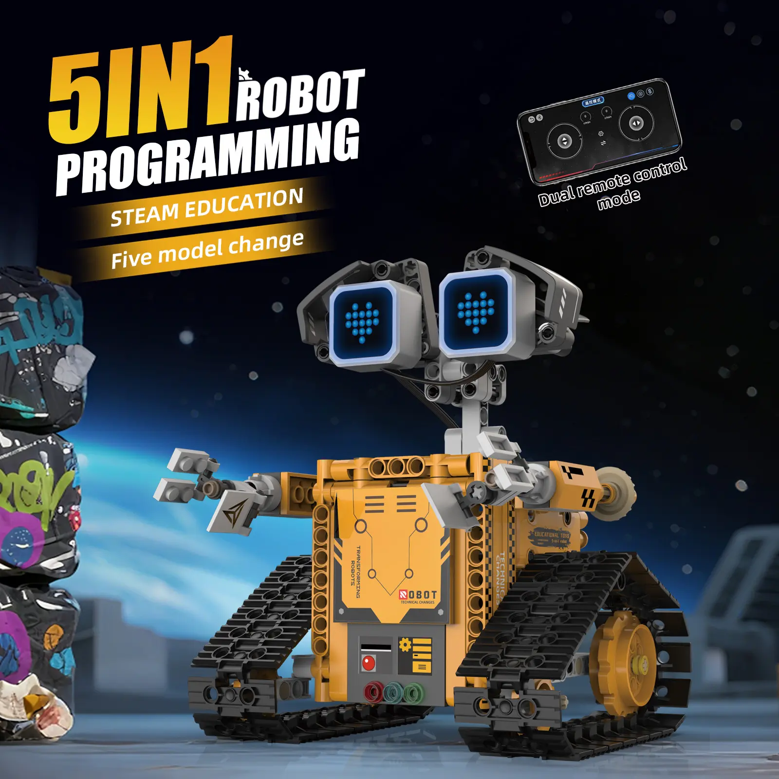 5-in-1 Programmable Interactive Robot Model Building Kit, Kids Science STEM Electronic Build Set with 373 Parts, 5 Models, APP Control, Digital Display, Coding Functions, Creative Building Block Sets for Kids Gifts