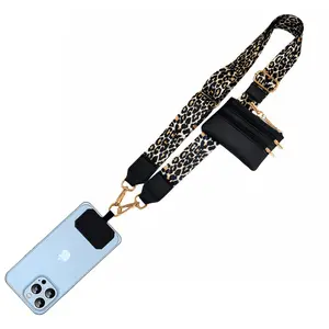 Clip and Phone Strap with Zipper Pocket - Stylish Crossbody Adjustable Chain Lanyard with Leather Wallet for All Phones, Leopard Print,Mother's Day outdoorfun