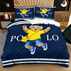 Bear pattern printed soft and durable bedding duvet cover set, including 1 duvet cover and 1 or 2 pillowcases, without a core or pillow, suitable for gifts for teenagers and adults, modern style fashionable bedroom bed decoration Bedding Sets