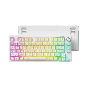 FURYCUBE IP75 70 Percent Keyboard,Gaming Keyboard with Media Knob,Gaming Room Supplie,RGB Backlit,80 Keys PBT Gradient Side-Printed USB-C Mechanical Feel Keyboard for PC Mac PS4 Xbox,White/grey,Silent Office Keyboard,Birthday Gifts for BF