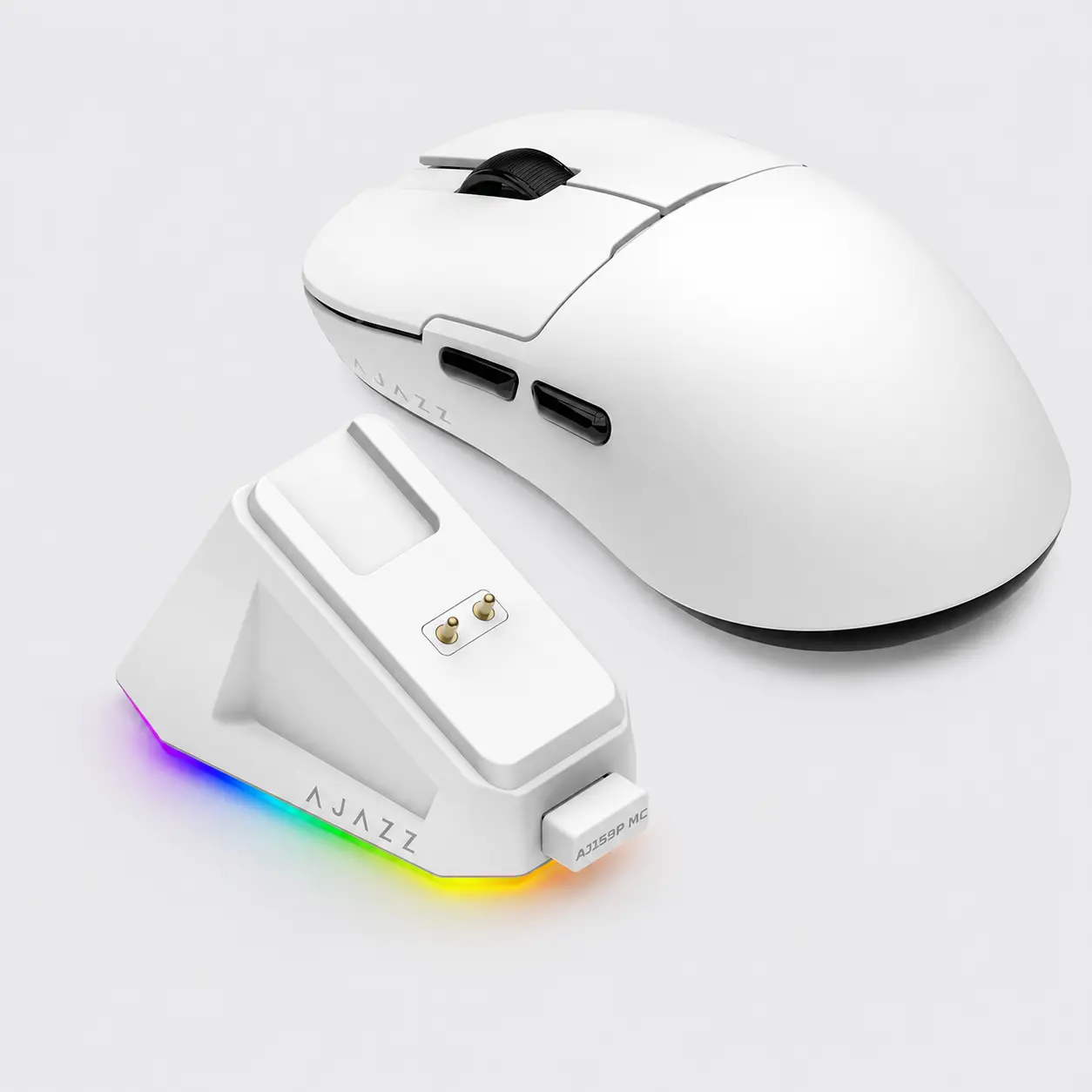 Ajazz AJ159P MC Tri-Mode Wireless Gaming Mouse with Magnetic Charging Dock, 2.4G/BT/USB-C,PAW3311 Sensor,12000 DPI, 1000Hz Polling Rate, Rechargable 400mAh, Rechargeable RGB,  Lightweight Design,Lifespan for Office PCs Gamers Android,back to school