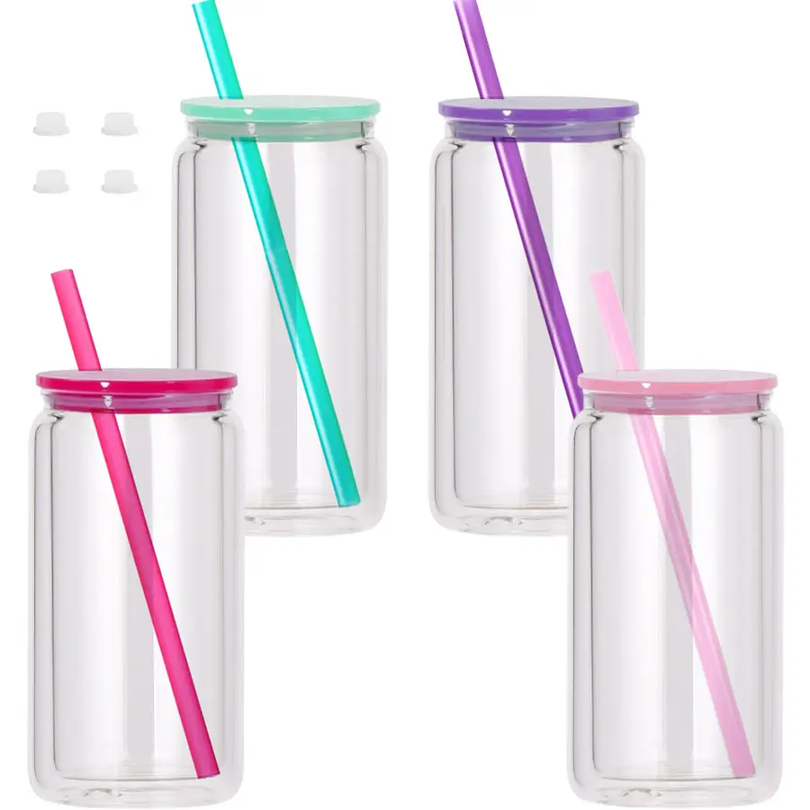4/6/8PCS 16 oz Plastic Snowglobe Tumbler with Pre Drilled Hole, Double Wall Acrylic Snow Globe Cup for Iced Coffee Boba Juice Soda, Perfect for DIY Glitter Snow Globe Craft Gift Bottle Drinkware snow glitter diy