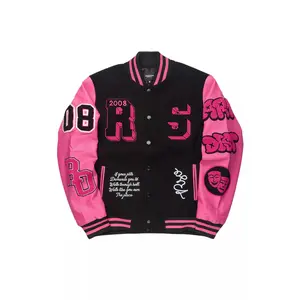 Leslee Black/Pink Oversized Varsity Jacket Leslee Black/Pink Oversized Varsity Jacket