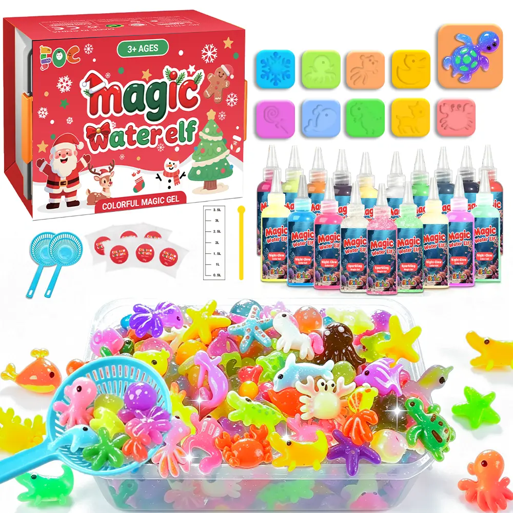 [Limited Deal] 38Pcs Magic Water Elf Kit with 20 Magic Gels, 10 Molds, 6 Packets & 2 Strainers, Glow & Glitter DIY 3D Aqua Fairy Magical Water Pets, STEM Educational Creative Water Gel Kit for Kids, Boys & Girls Birthday Gifts Presents for Kids Ages 3-12