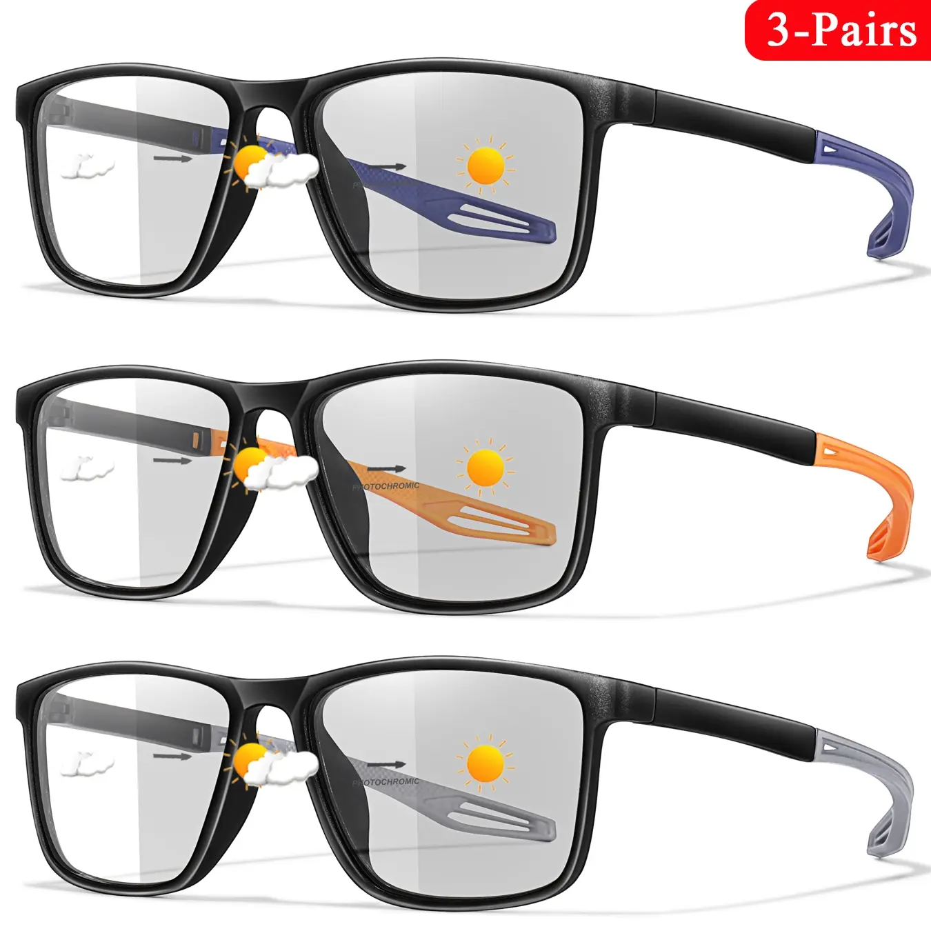 3 Pairs Reading Glasses for Men and Women, Reading Eyeglasses, High Quality Eyewear, Photochromic Bluelight Blocking Reading Glasses, Transition Eyeglasses, Lightweight and Flexible Frame