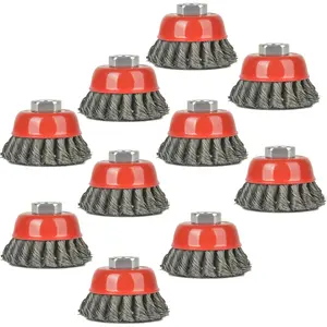 AA018 10pack 3 inch Twisted Knotted Cup Brush with 5/8"-11 Threaded Arbor for Angle Grinder