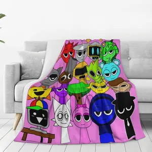 Game Blanket Sprunki Throw Blanket for Boys Girls Adult Funny Blanket Couch Bed Travel Warm and Cozy Flannel Nap Blanket