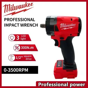 Milwaukee 1/ 2inch Brushless Impact Wrench 300 Nm High Torque, 3200 RPM, 3 LED Work Lights, Smart System: Redlink Plus, Professional Cordless Power Tool Impact Wrench High Torque Milwaukee