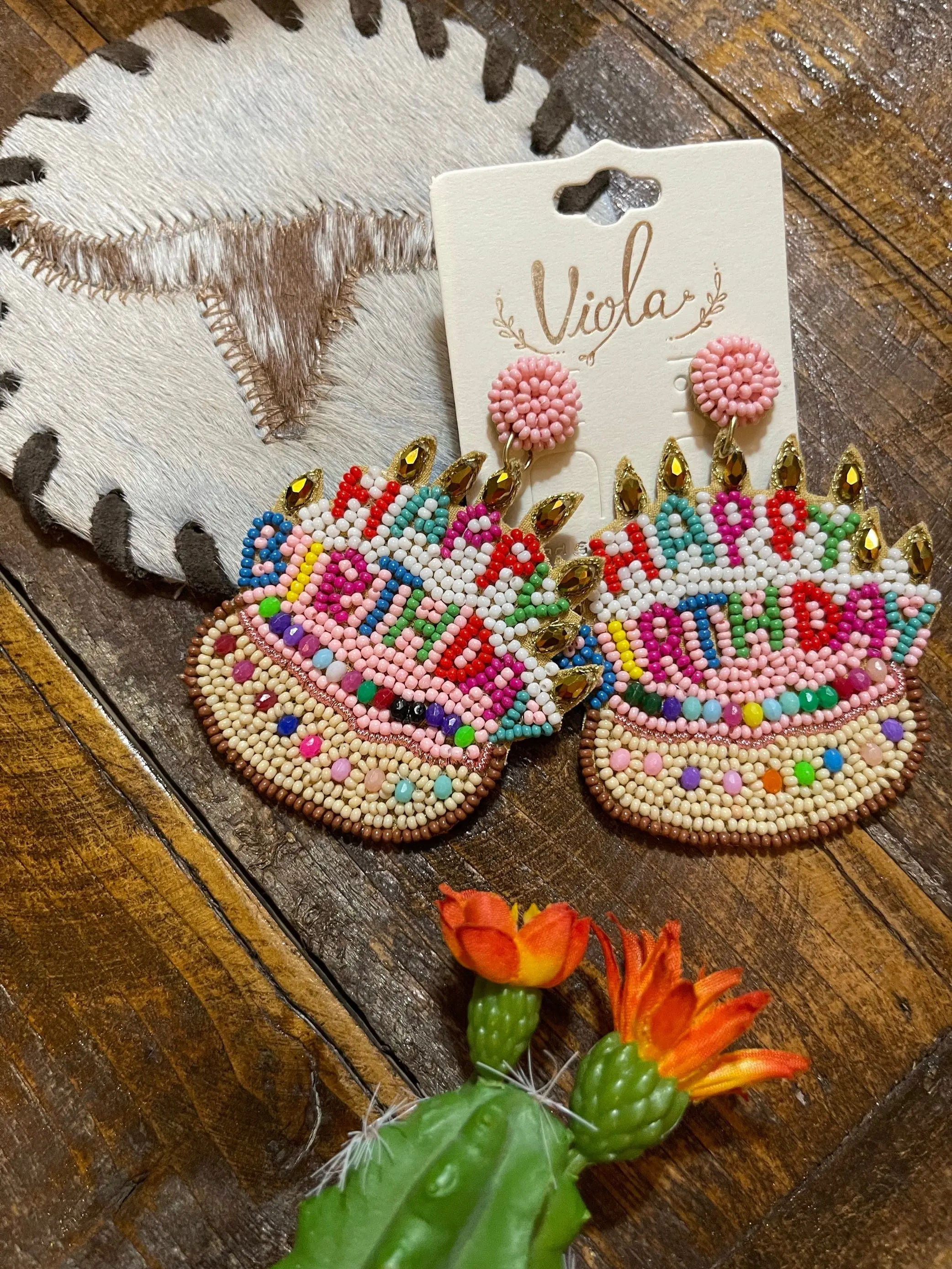 Happy Birthday cake earrings