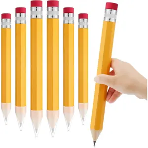 6 count 6 count Giant Pencils 14 Inch Wooden  Novelty Comically Large Yellow Pencil Prop with Eraser for Office Graduation End of Year Teacher