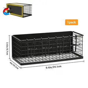 Strong Magnetic Basket with Hooks No Holes Instant Storage for Fridge Traeger Smoker Tool Bench Office RV Black Metal Wire Shelf Compact Versatile Kitchen Organizer