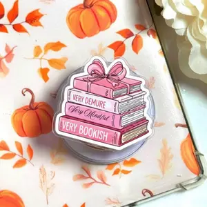 Pink Book Stack Phone Grip, Book Lover Pop Socket, Very Bookish Reader Aesthetic Phone Holder Gift