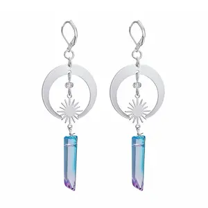 Elegant Copper Earrings - A Pair with Natural Stone, Retro Moon, Sun, Stars, Water Drops, Geometric Patterns, and Intertwining Crosses - Perfect for Daily Wear or Parties, Great Gift for Women