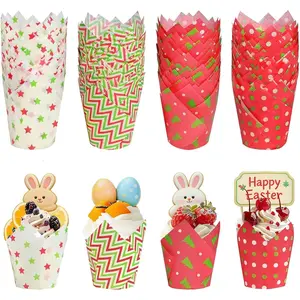 Cupcake Liners, 200 count Easter Cupcake Liners for Baking, 4 patterns cup cake liners paper, baking cups for Easter, Party, Wedding, Birthday