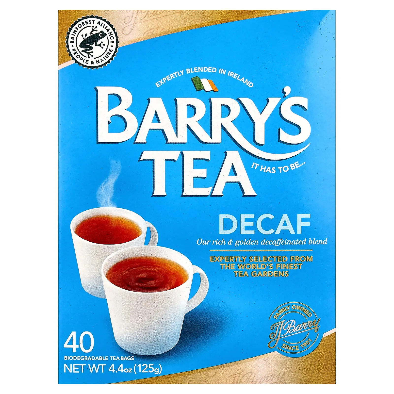 Barry's Tea Decaf Blend, 40 Biodegradable Tea Bags, 4.4 oz (125 g)