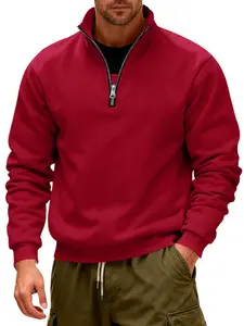 Men's Fashionable Fleece-Lined Hoodie Top, Fall & Winter Warm Half-Zip Pullover, Loose Fit High Performance Activewear Outdoor Sportswear, Streetwear Style, Athletic Techwear