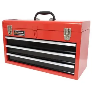 212 MAIN 21-Inch Red 3-Drawer Steel Toolbox - Toolbox Storage Box with Double Latches, Locking Lids, Slip Mats for Tools & Hardware Organization