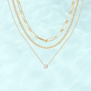 PAVOI Waterproof Layered Necklaces for Women - 14K Gold Plated Multi Layered Chain and Pendant with Cubic Zirconia - Stainless Steel Trendy Gold Necklace Stack