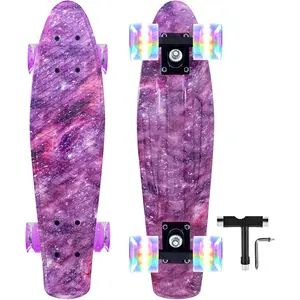 Skateboards 22 Inch Mini Cruiser Skateboard Complete Retro Skate Boards with Colorful Light Up Wheels for Kids Girls Boys Beginners