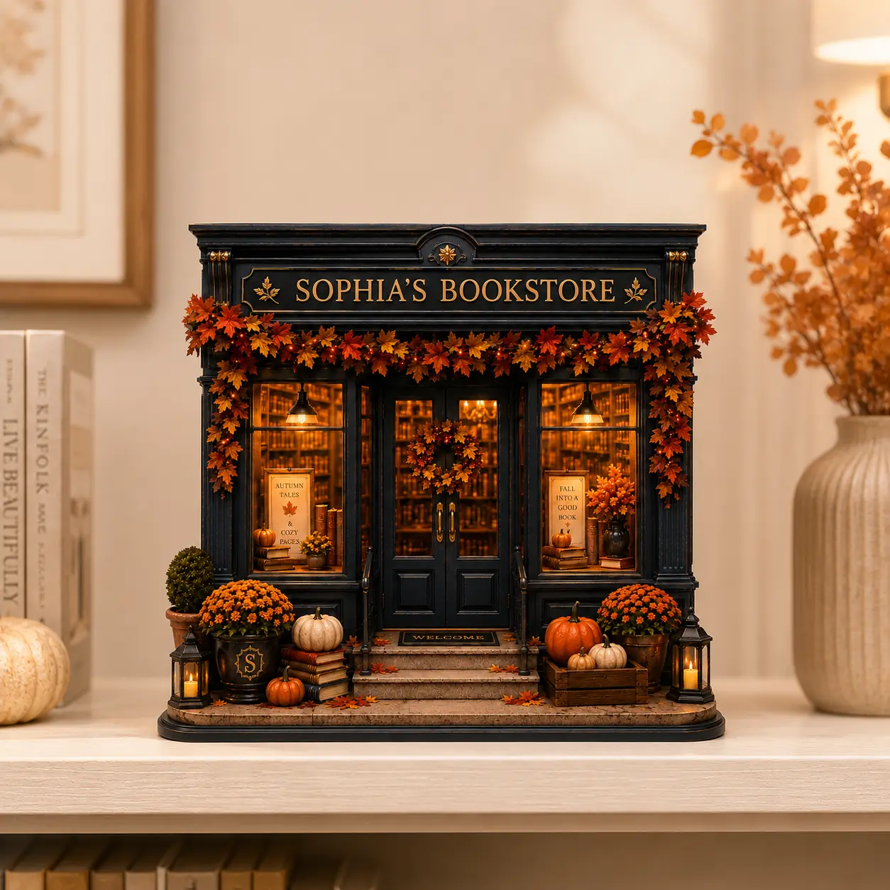 Personalized Autumn Bookstore Wooden Block, Cozy Fall Bookshop Decor,Book Lover Gift,Autumn Library Display,Reader Shelf Decor, Bookish Gift, BookShelf Decor