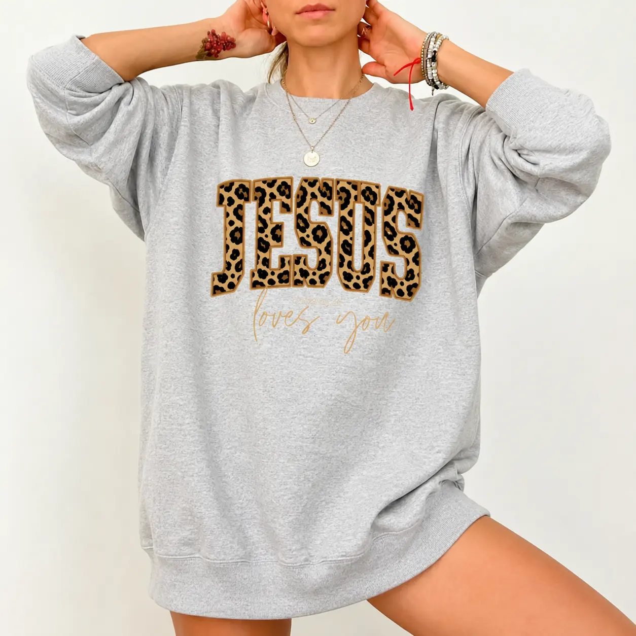 Christian Jesus Sweatshirt, Cheetah Print Bible Verse Sweatshirts, Trendy Faith Apparel Gift, Jesus Loves You, The Way The Truth The Life Casual Hoodie sweatshirts for women hoodies for women