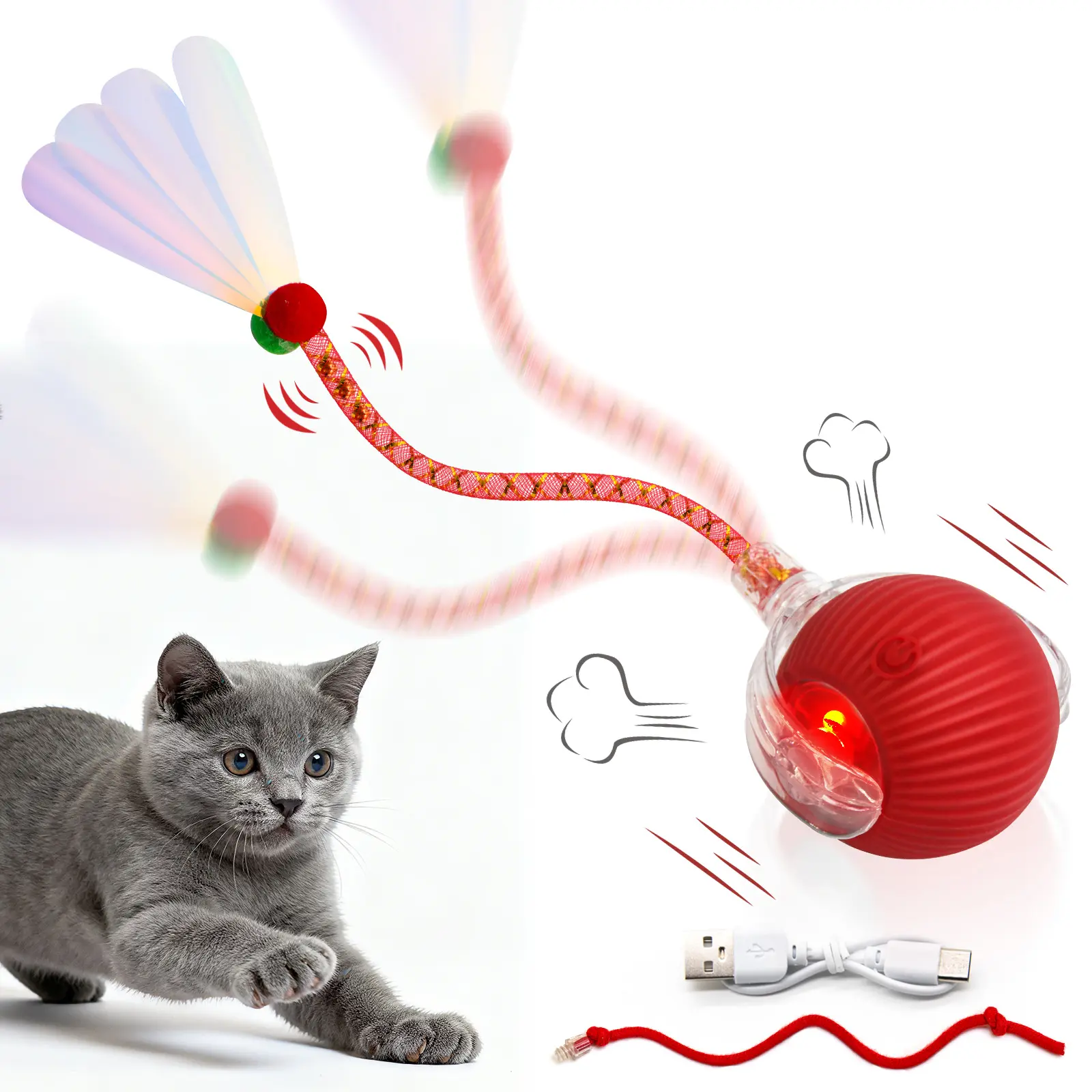 Cat&Small dog Toy - Interactive USB Rechargeable  Ball Toy , Anti-Depression Fun Gift for Cats & Dogs