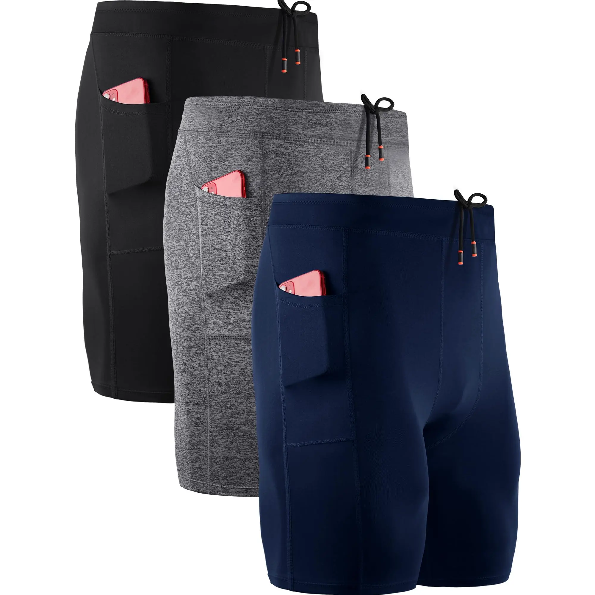Neleus Men's 3 Pack Athletic Compression Shorts with Pockets, Moisture-Wicking Polyester Spandex for HYROX, Running & Gym, Male, Universal, Athletic Style Men's Sports Shorts, Breathable Men's Sports Shorts tiktokshopbacktoschool