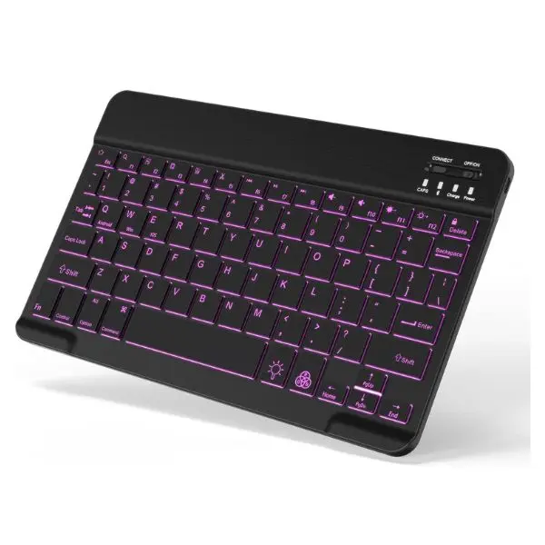 Backlit Bluetooth Keyboard – Rechargeable Wireless Keyboard for iPad Pro/Air/Mini, Samsung Tablets, iPhone, 5-12.9 Inch Devices (Black)