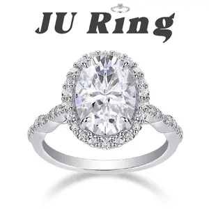 #7 B2  (Oval Cut Halo) 8*12mm 4.5 ct S925 Sterling Silver Lab-Grown Moissanite Main Ring Gifts for Women Stacks