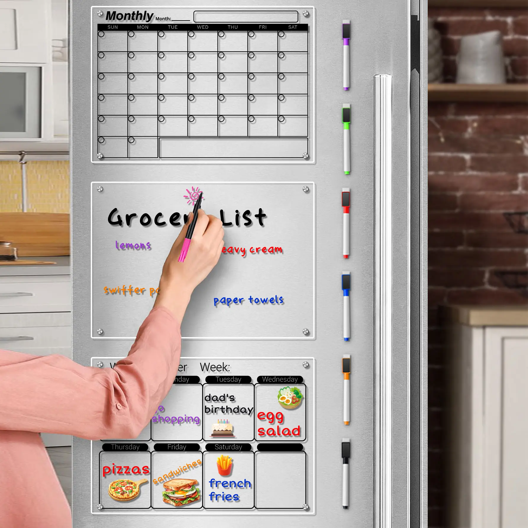 Transparent Weekly/monthly Planner Board, Magnetic Acrylic Calendar Memo Board, Erasable Magnetic Refrigerator Magnet, Reusable Memo Board, Fridge Calendar Magnetic, Calendar Design, Calendar for Fridge, Magnetic Dry Erase Calendar