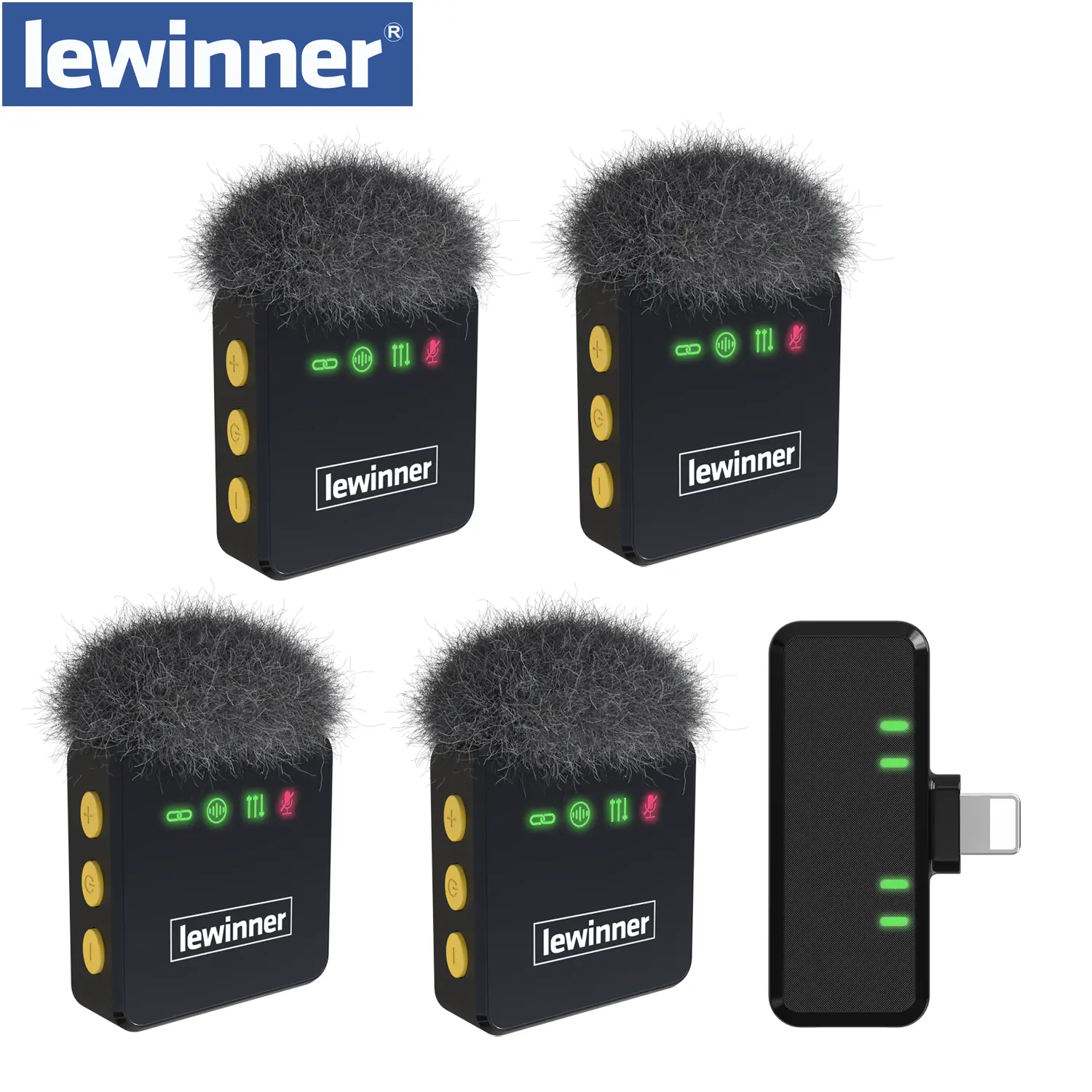 Lewinner Professional Noise-Canceling Compact Wireless Clip-On Microphone - 4-Person Interconnection, Rechargeable Magnetic Audio Solution with Plug, USB Cable, Adapter, Receiver, Mobile Ports (Lightning/USB Type-C, iPhone15-17/Android Compatible), Record