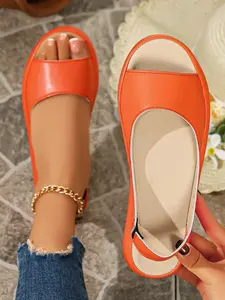 Women's Simple Solid Color Strapy Sandals, Open Toe Thick Sole Flip Flops, Casual Summer Footwear, Comfortable & Stylish Design, Fashionable Casual Sandals