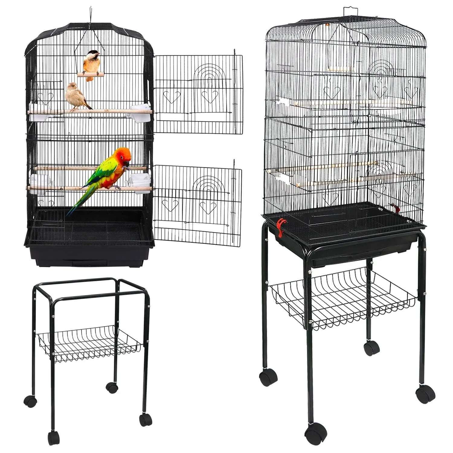 59-in H Rolling Metal Bird Cage with Stand, Durable Iron Cage for Cockatiels, Convenient Home-Use Small Bird Pet Supply, Parakeet Cage Setup, Iron Parrot Cage