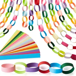 Bright 600-Sheet 1x8 in Paper Chain Garland Strips with Double-Sided Tape, DIY Construction Paper Chain Craft Supplies for Birthday, Wedding Party Decorations