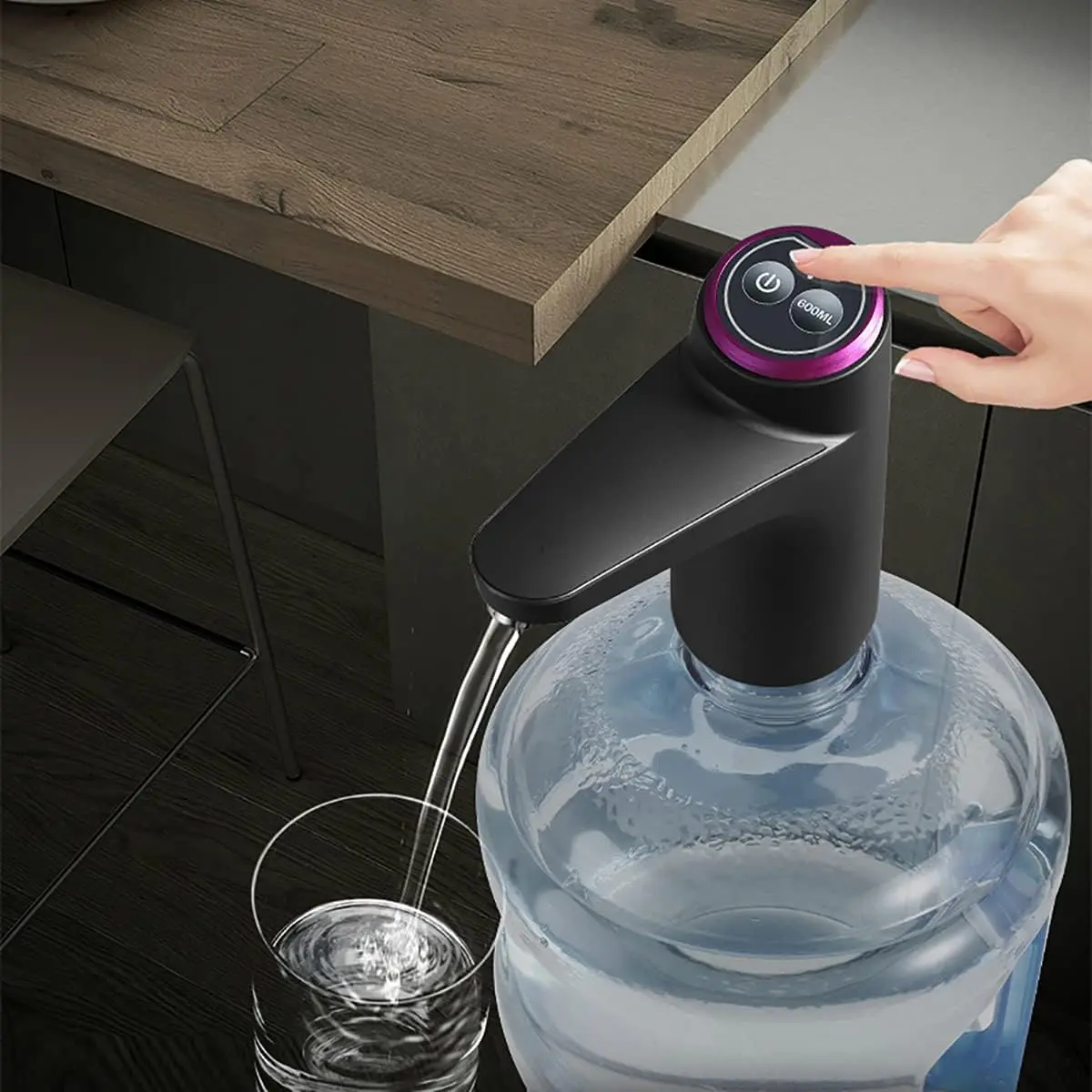 Electric Water Dispenser Pump for 2-5 Gal Jugs, 600ml Quantitative Dispensing, Portable USB-Charging, 1200mAh Battery, 100% Safe Material, Multipurpose for Home, Kitchen & Camping