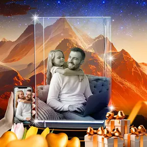 3D LovePix Personalized 3D Crystal Photo - Optional Multicolor Light Base| Gift Box| | Customized 3D Laser Etched Crystal Photo for Moms, Dads, Birthdays & Gifts - Rectangular