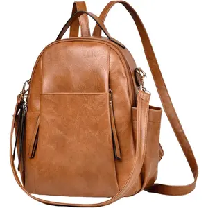Small Backpack for Women Designer Leather Mini Backpack Purse Ladies Fashion Roomy  Handbag (Brown)