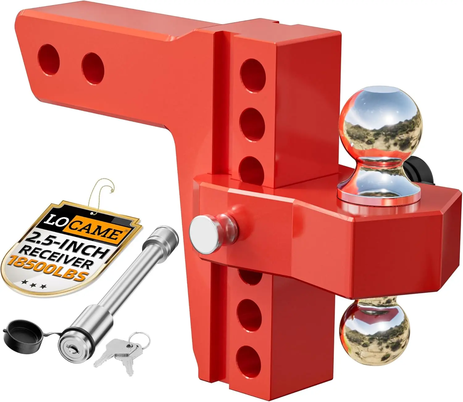 LOCAME Adjustable Trailer Hitch, Fits 2.5-Inch Receiver Only, 8-Inch Drop/Rise Aluminum Drop Hitch ,18,500 LBS GTW--Tow Hitch for Heavy Duty Truck with Double Stainless Steel Locks, Red,Cars accessories